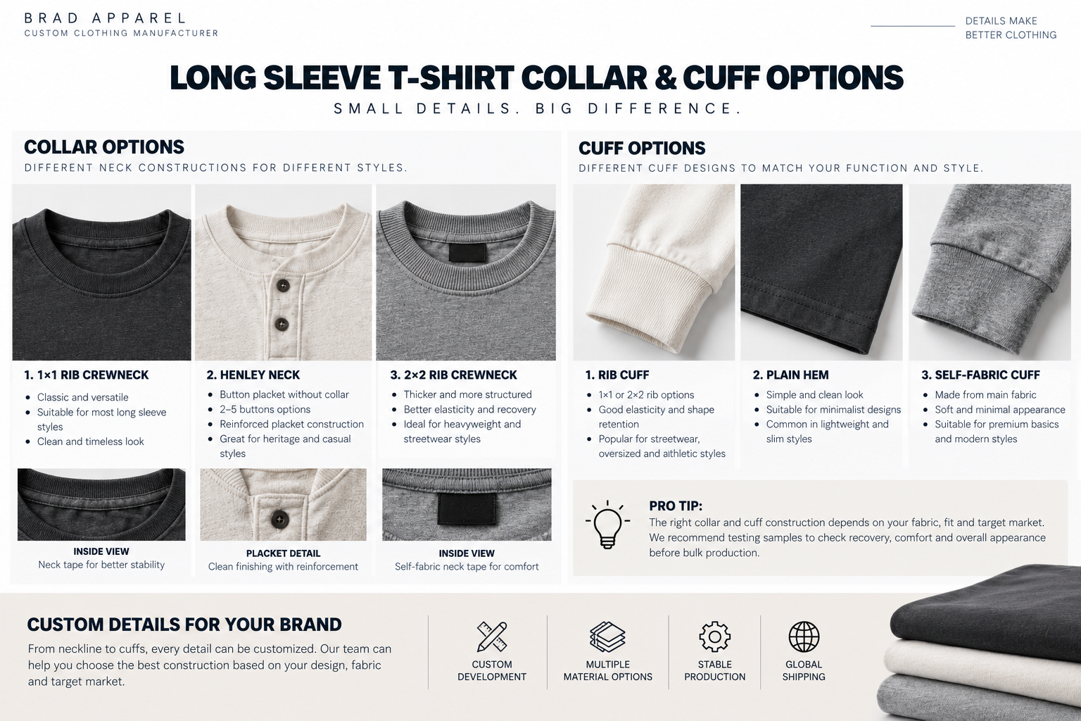 Long Sleeve T-Shirt Fabric Matching Fabric matching guide for different long sleeve T-shirt styles