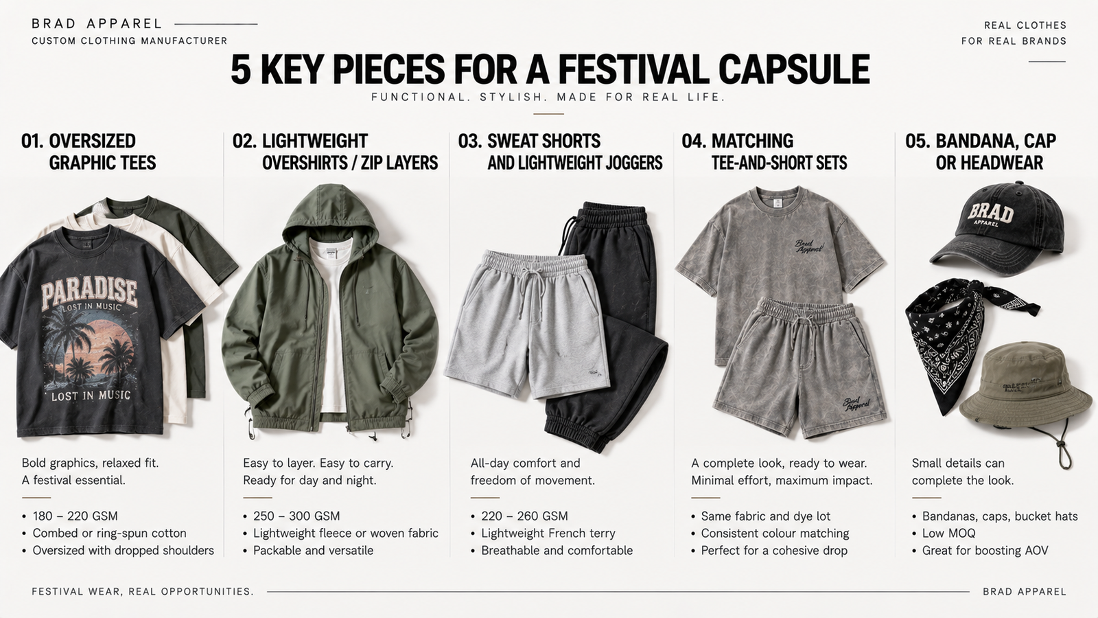 Festival capsule collection sourcing guide 2026 festival capsule collection with graphic tees lightweight layers shorts and accessories
