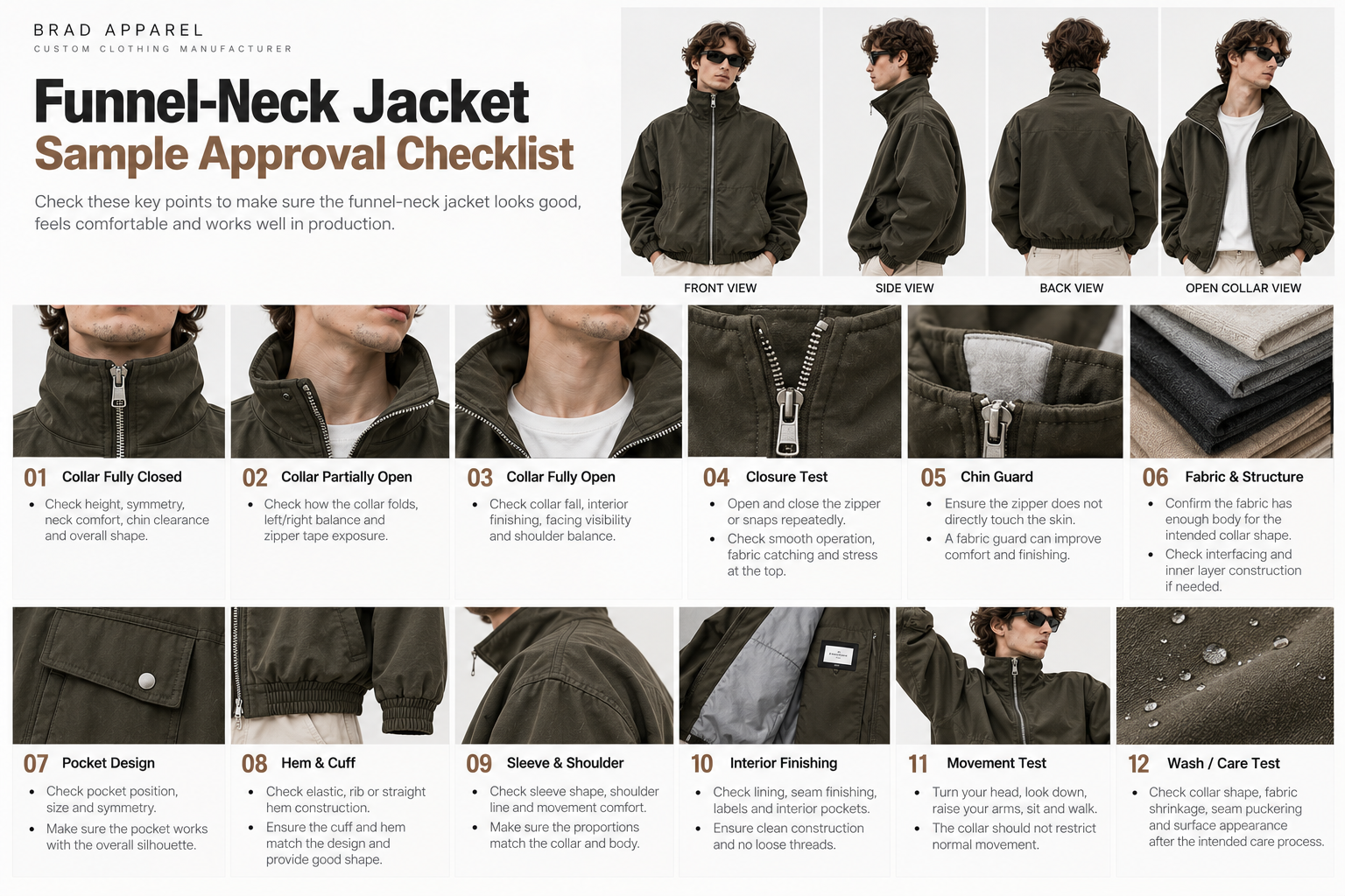 Fabric structure guide for funnel neck jackets