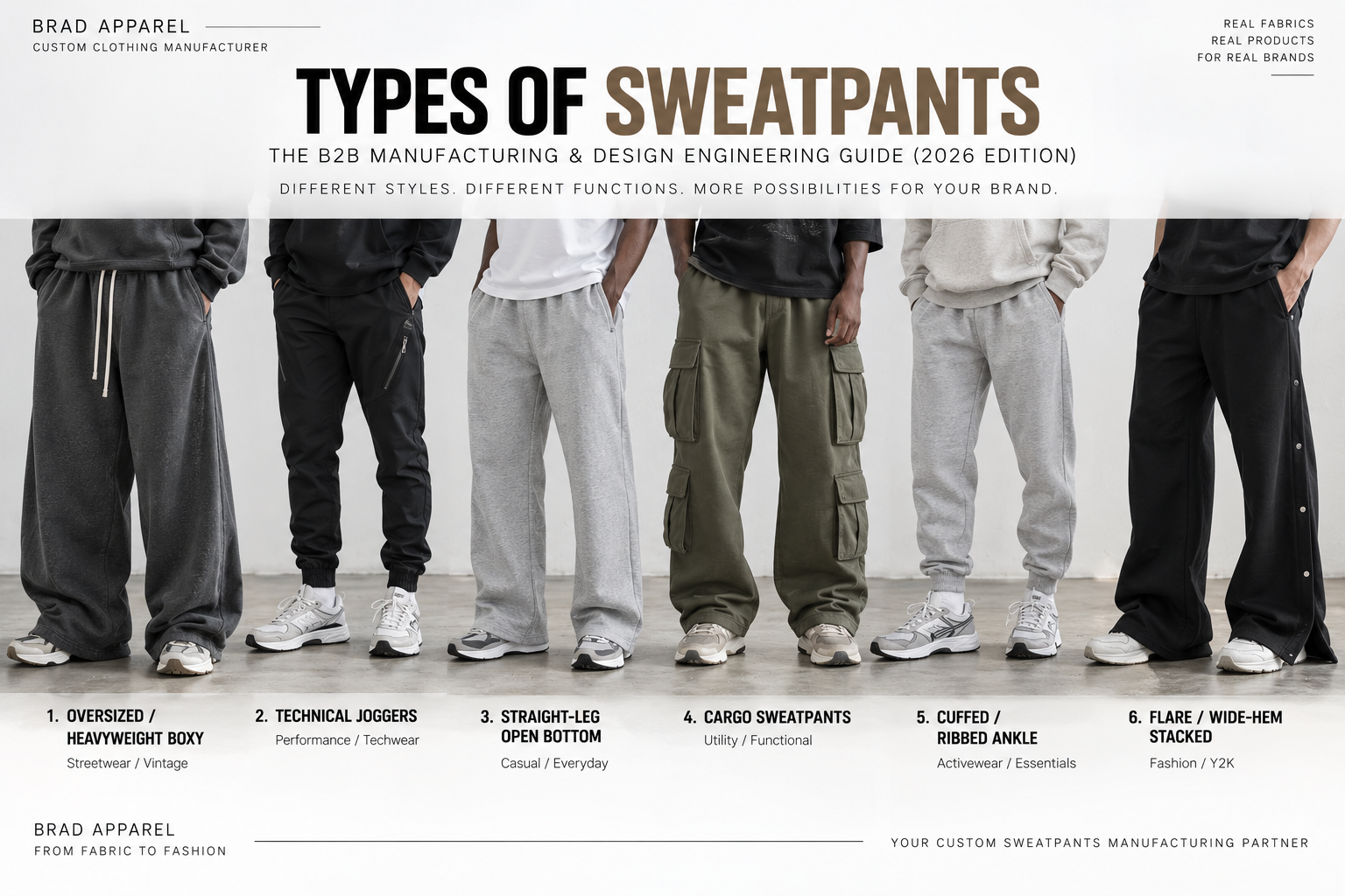 Types of Sweatpants in 2026: A B2B Guide to Styles, Fabrics & Manufacturing