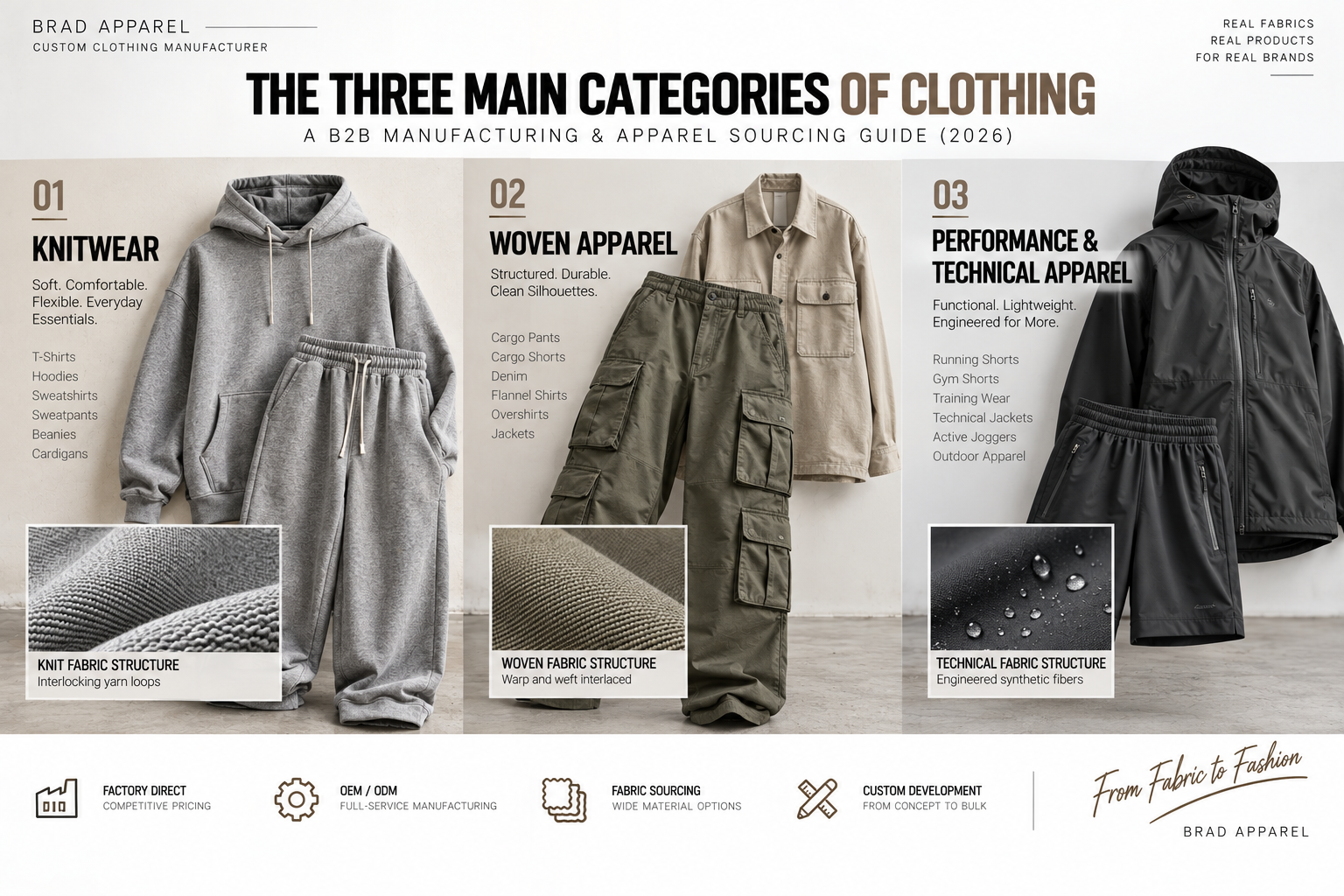 The Three Main Categories of Clothing: A 2026 B2B Manufacturing & Apparel Sourcing Guide