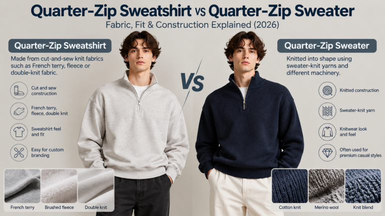 Quarter-Zip Sweatshirt vs Sweater: Fabric, Fit & Construction Explained (2026)