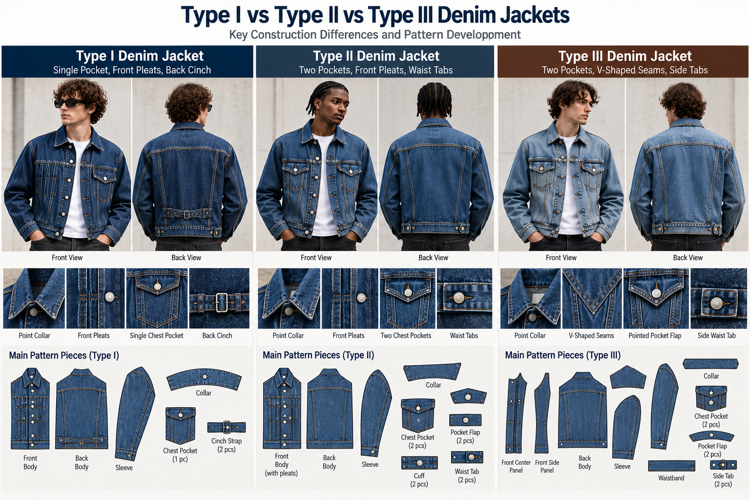 Type I vs Type II vs Type III Denim Jacket Anatomy and Pattern Development