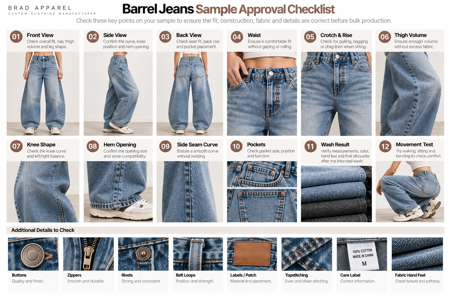 Barrel jeans sample approval checklist