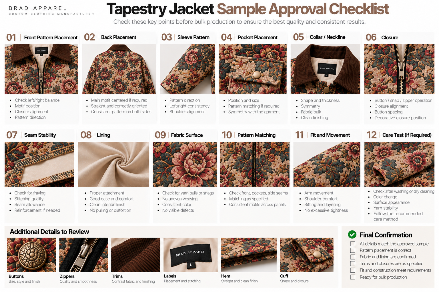 Tapestry Jacket Decoration Options Tapestry fabric with embroidery and trim details