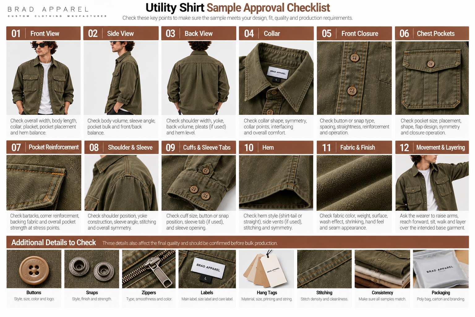Utility shirt sample approval checklist